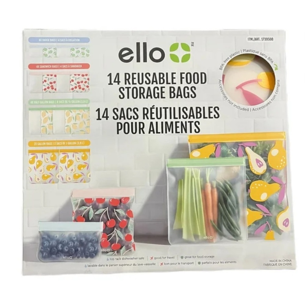 Ello reusable food storage bags 14 bags, reusable bags